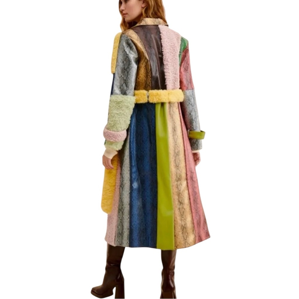 Colin Locascio x Free People Pamela Patchwork Lg Faux Snakeskin Long Belt Trench - Picture 2 of 16